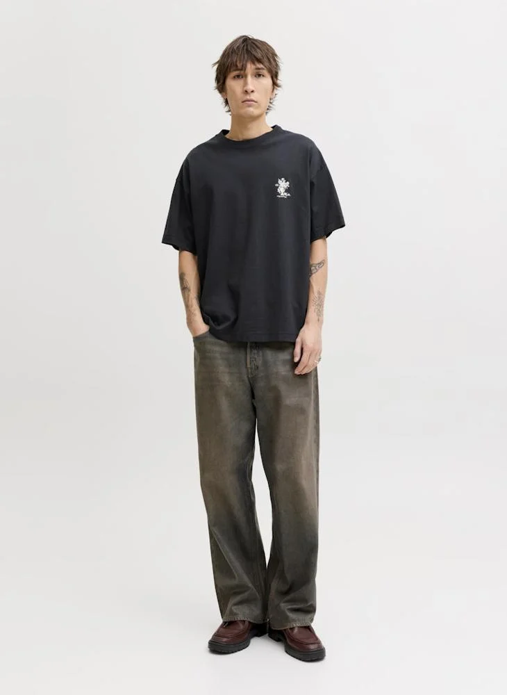 JACK & JONES Black Logo Crew Neck T-Shirt for Men | Best Price UAE